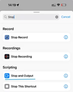 Stop and output