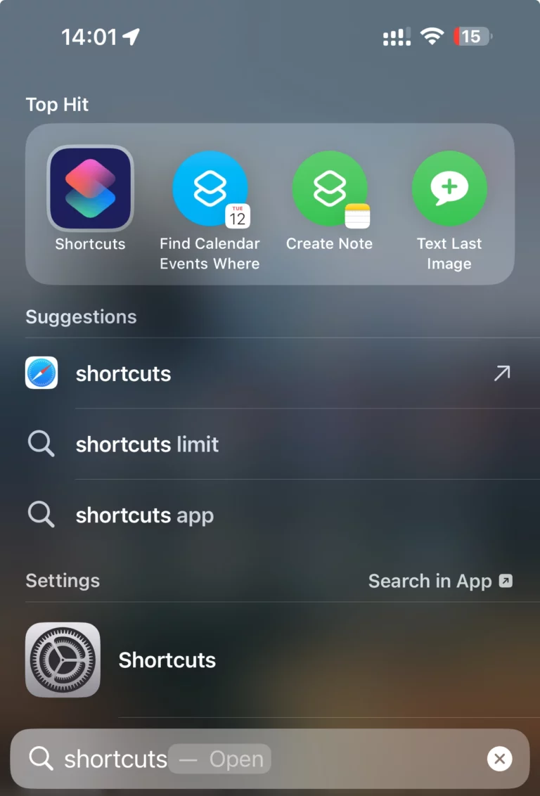 Shortcuts app screenshot